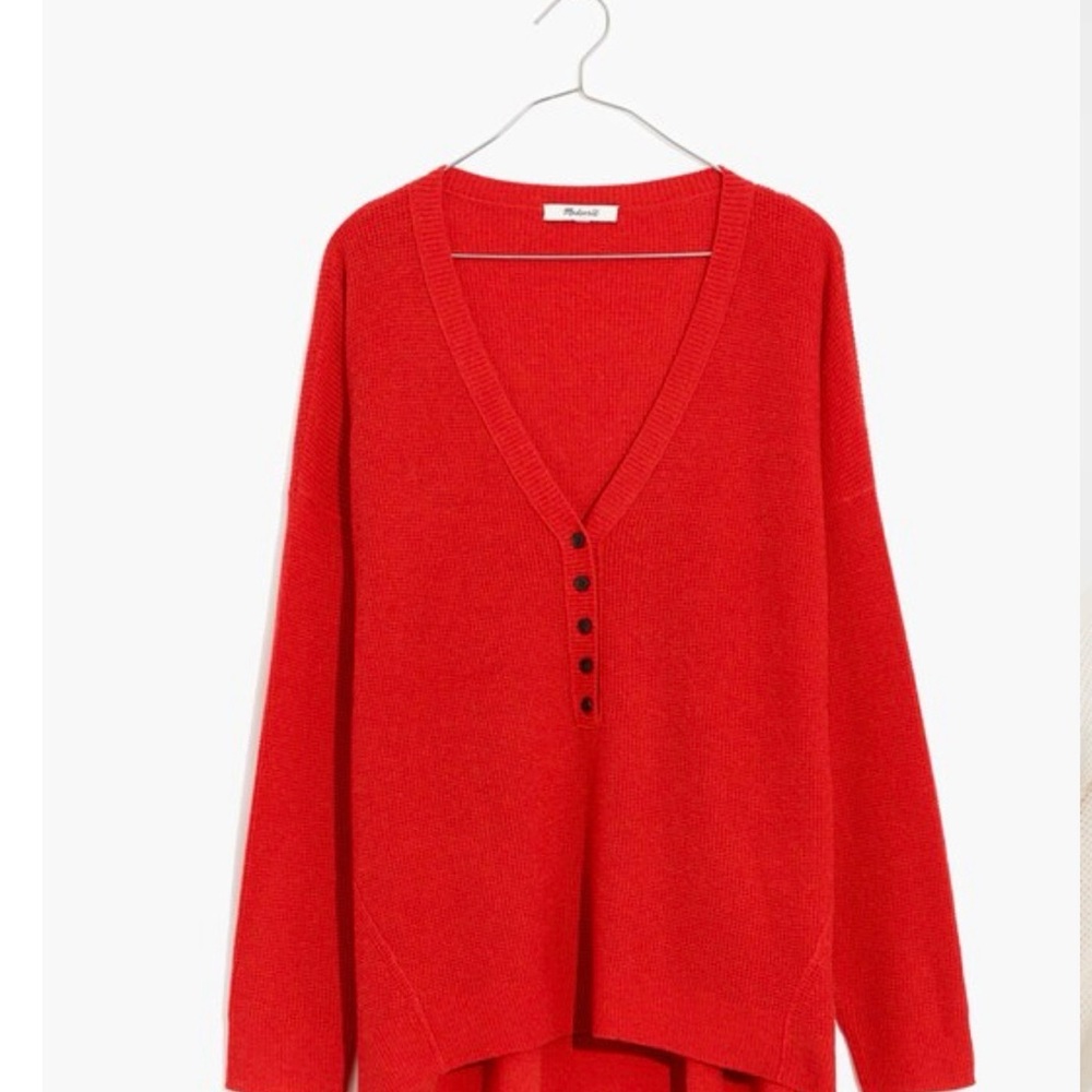 Madewell Bright Red V-Neck Button-Front Sweater